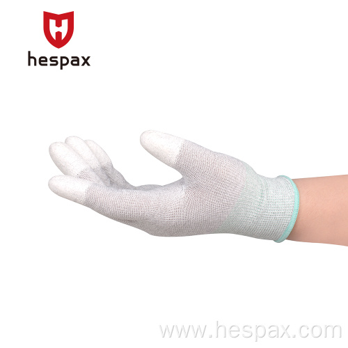 Hespax Fingertips Dipped Pu Carbon Fiber Esd Gloves